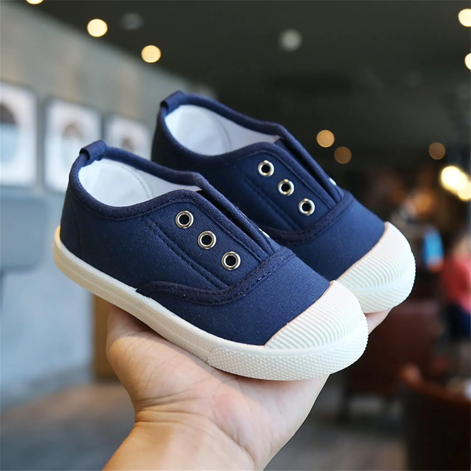 1 to 9 Years Boy Girl Slip On Canvas Sneaker, Kids Low Top Casual Fashion Shoes, Comfy Lace-Up Walking Shoes