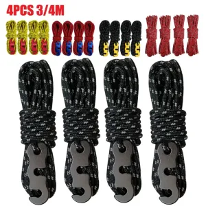 4pcs Wind Rope with S-shaped Hooks Buckle for Camping Hiking Survival Parachute Cord Lanyard Tents Rope Strap