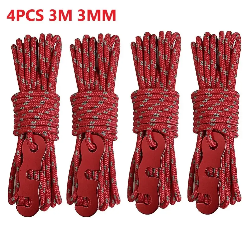 4pcs Wind Rope with S-shaped Hooks Buckle for Camping Hiking Survival Parachute Cord Lanyard Tents Rope Strap