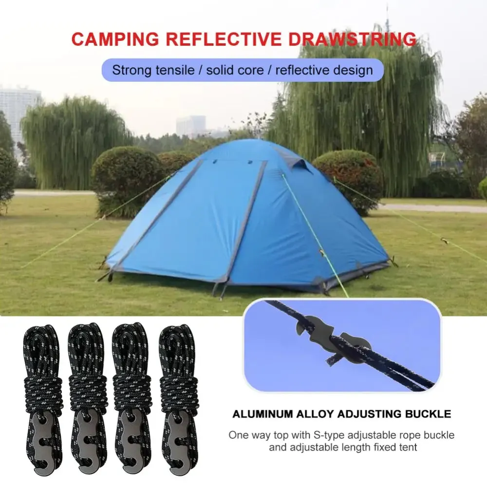 4pcs Wind Rope with S-shaped Hooks Buckle for Camping Hiking Survival Parachute Cord Lanyard Tents Rope Strap