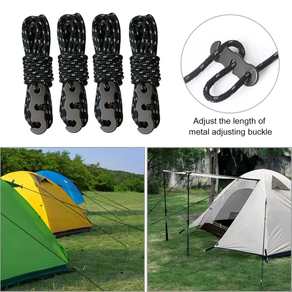 4pcs Wind Rope with S-shaped Hooks Buckle for Camping Hiking Survival Parachute Cord Lanyard Tents Rope Strap