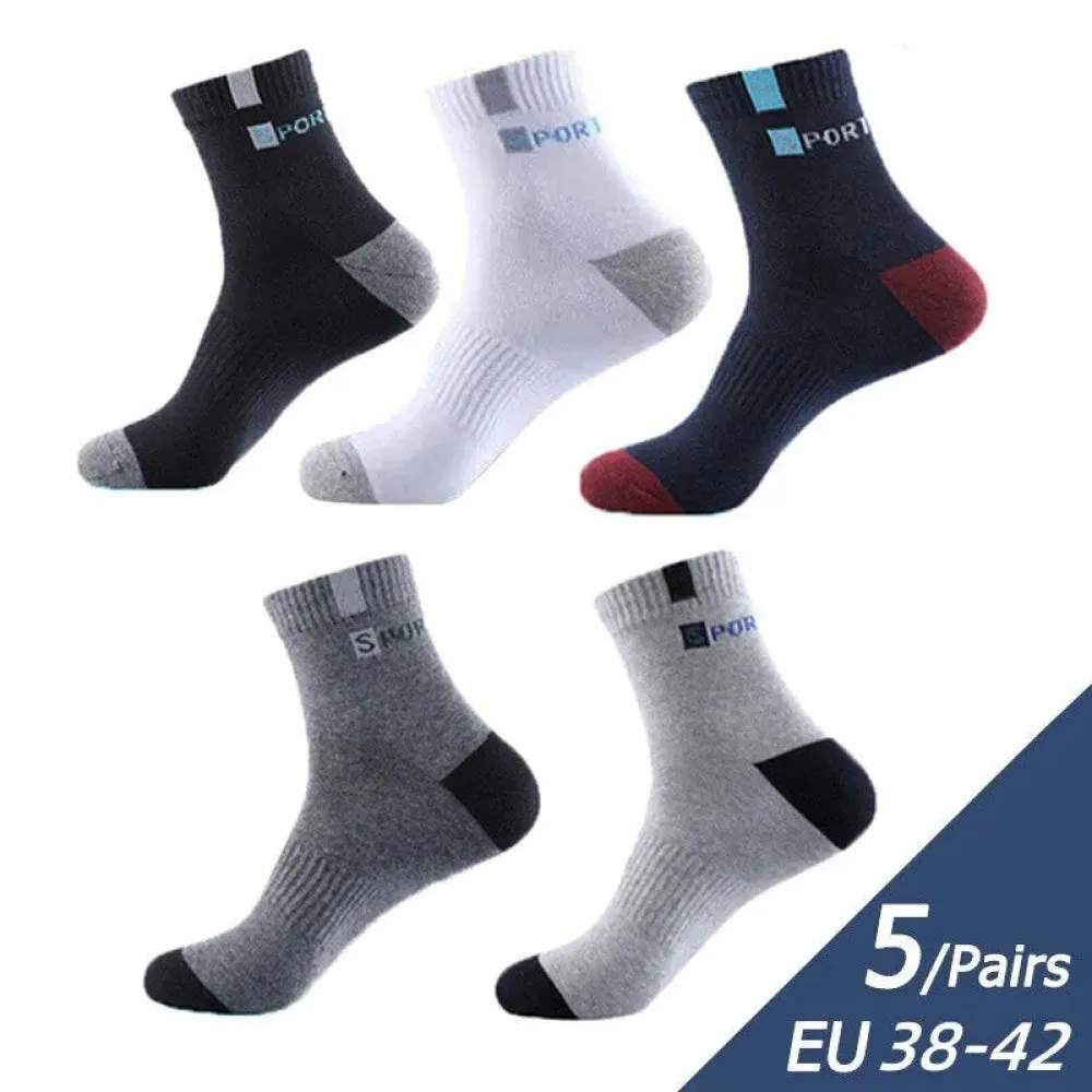 5 Pairs Mens Mid Tube Sports Socks
