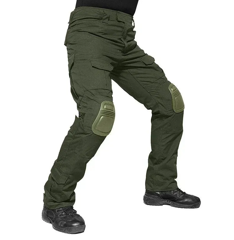 Airsoft Tactical Windproof Combat Shirt Suit & Camo Cargo Pants with Knee Pads