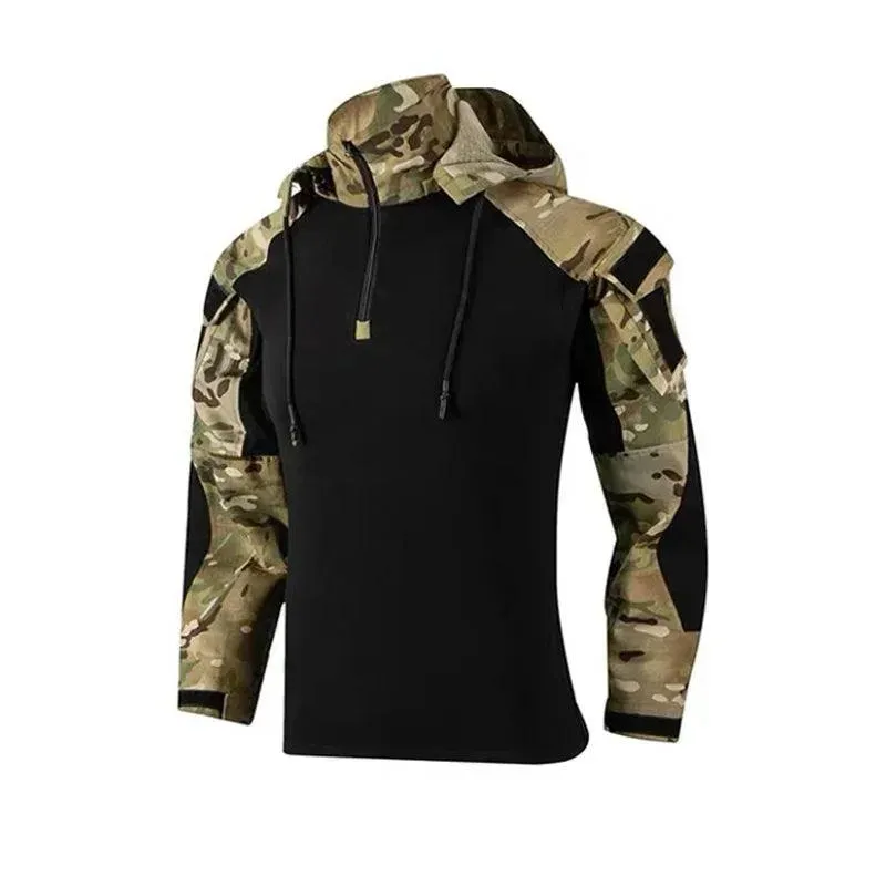 Airsoft Tactical Windproof Combat Shirt Suit & Camo Cargo Pants with Knee Pads