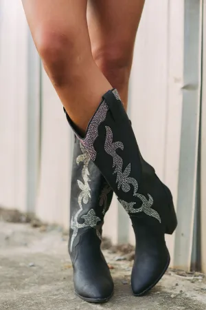 Amozae--Zane Rhinestone Boots- Black