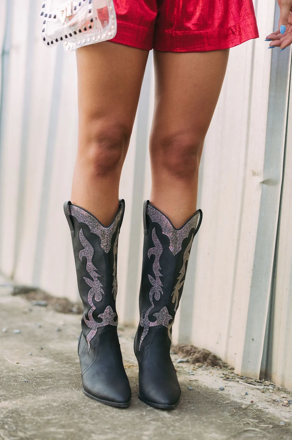 Amozae--Zane Rhinestone Boots- Black