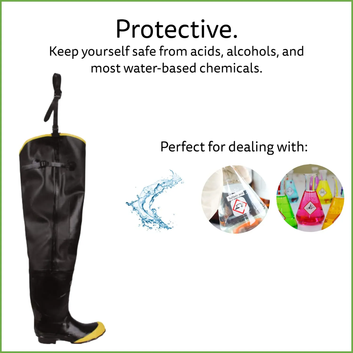 Black Hip Boots with Adjustable Straps, Steel Toe & Shank, Cotton Lined, 36-Inch Length