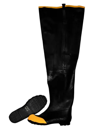 Black Hip Boots with Adjustable Straps, Steel Toe & Shank, Cotton Lined, 36-Inch Length