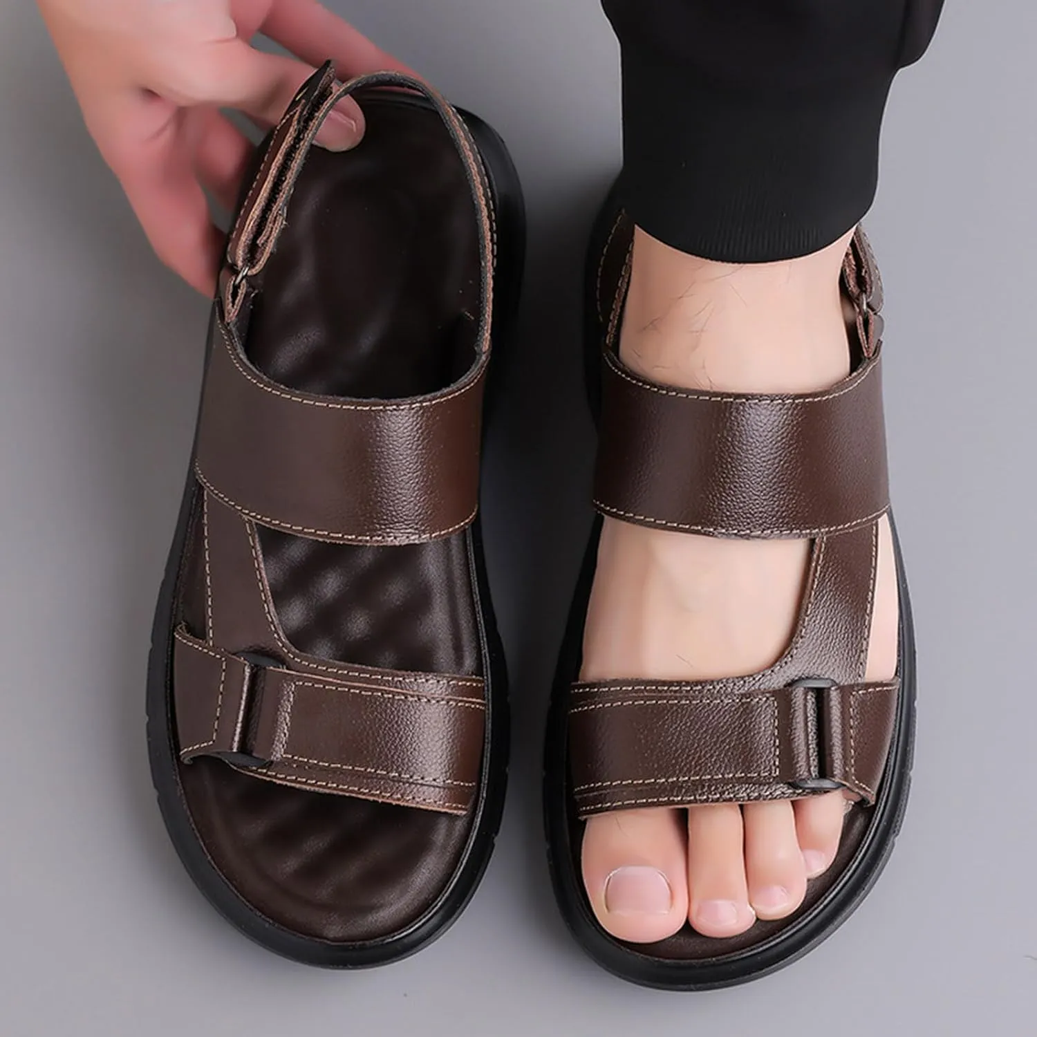 Black Sandals for Men Trendy Summer Outdoor Sports Slip On Sandal Casual Hiking Beach Slippes Workout Footwear