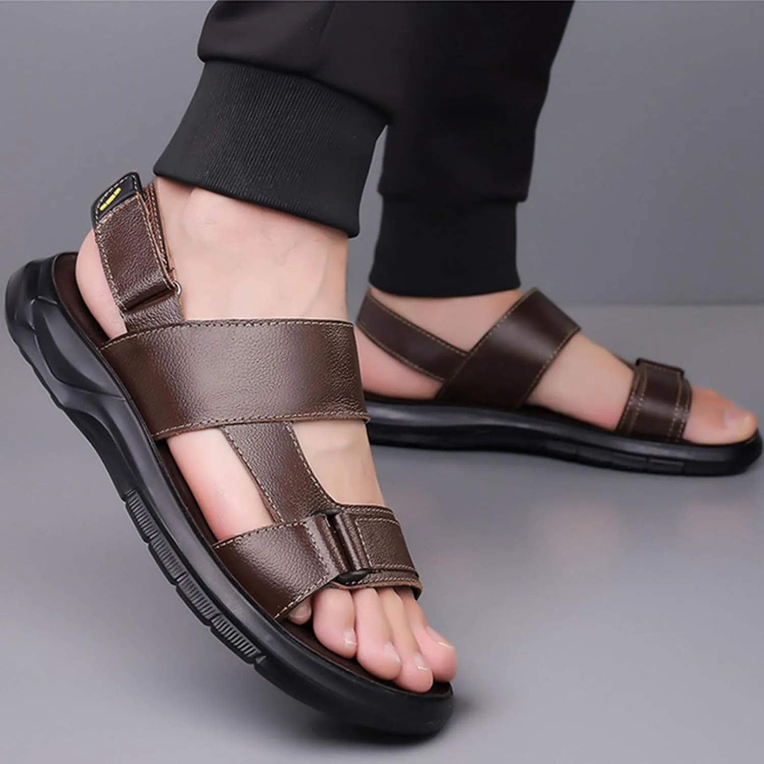 Black Sandals for Men Trendy Summer Outdoor Sports Slip On Sandal Casual Hiking Beach Slippes Workout Footwear