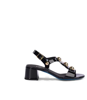 Black studded patent leather sandals