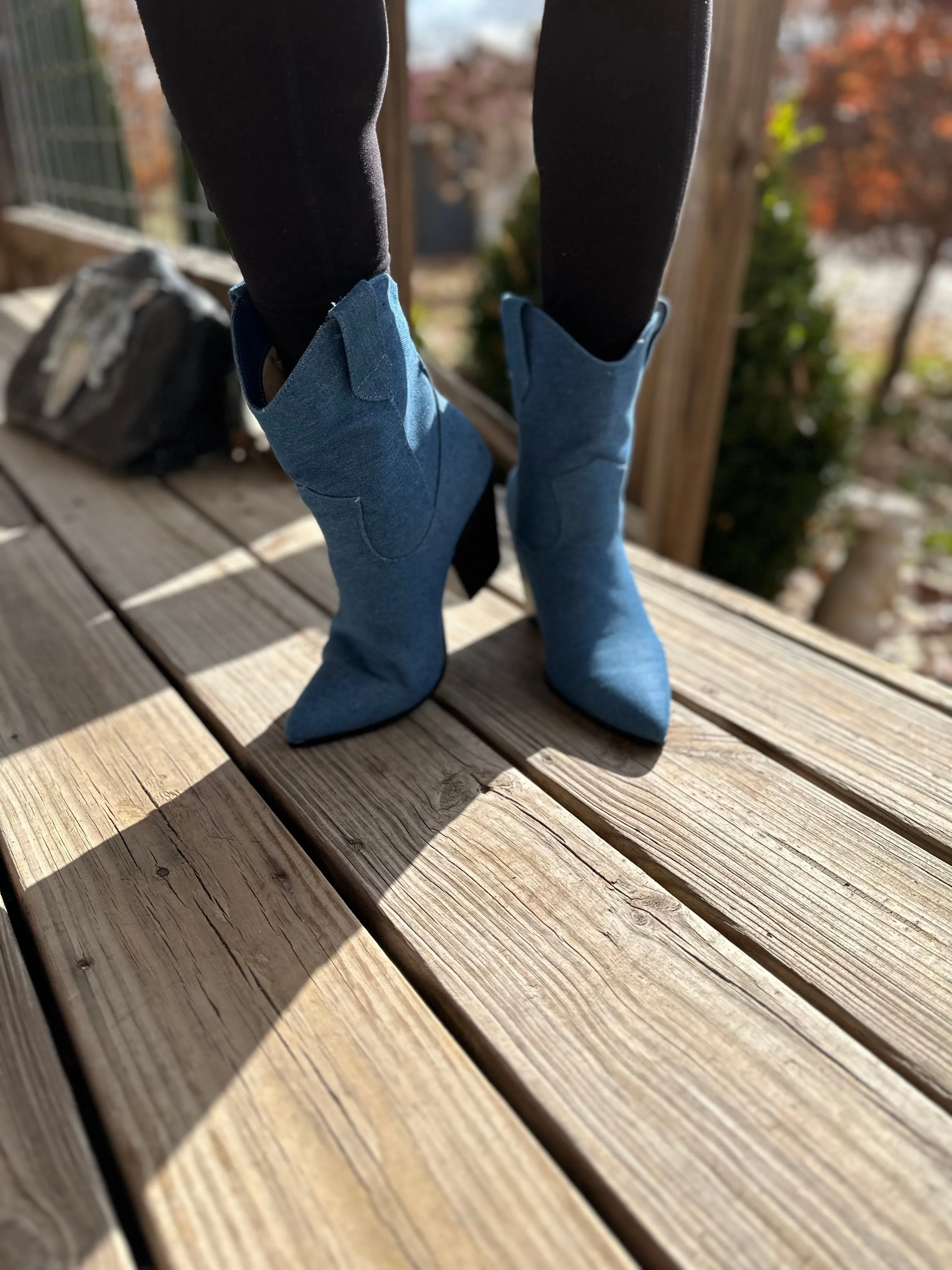 BREAK HEARTS DENIM TWO PIECE COWBOY BOOT W/ REMOVABLE OVERLAP