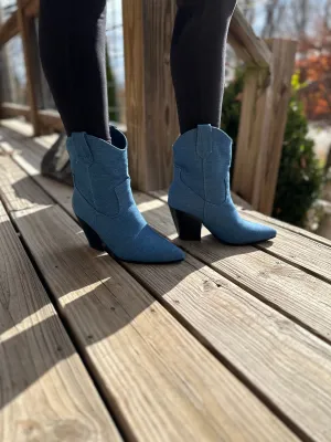 BREAK HEARTS DENIM TWO PIECE COWBOY BOOT W/ REMOVABLE OVERLAP