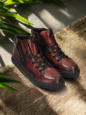 bugatti Dark Red Premium Leather Casual Boots