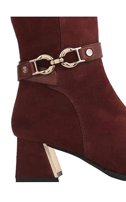 Burgundy Suede Leather Ankle Boots