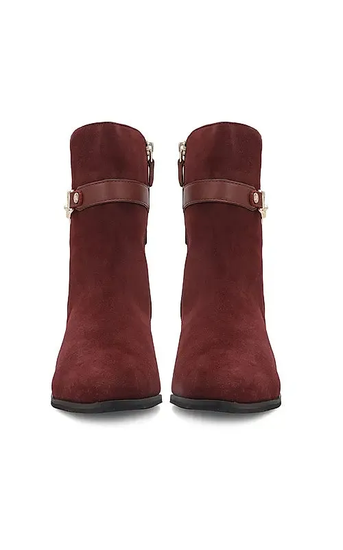 Burgundy Suede Leather Ankle Boots