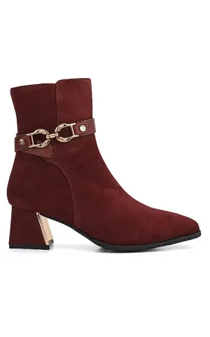 Burgundy Suede Leather Ankle Boots