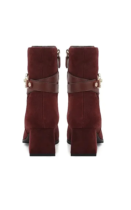 Burgundy Suede Leather Ankle Boots