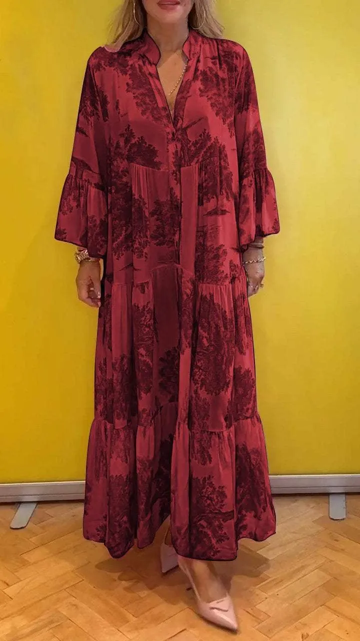 🔥BUY 2 GET 10% OFF💃Women Summer V-neck Forest Pattern Maxi Dress👗