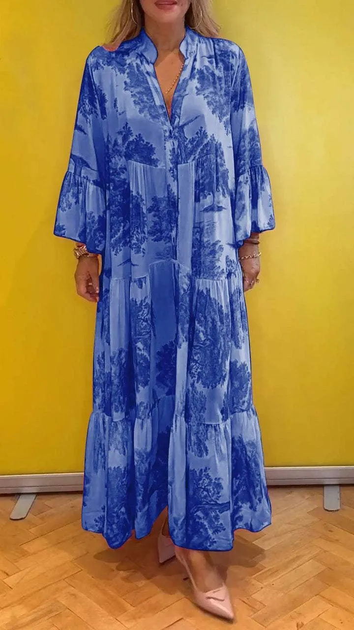 🔥BUY 2 GET 10% OFF💃Women Summer V-neck Forest Pattern Maxi Dress👗