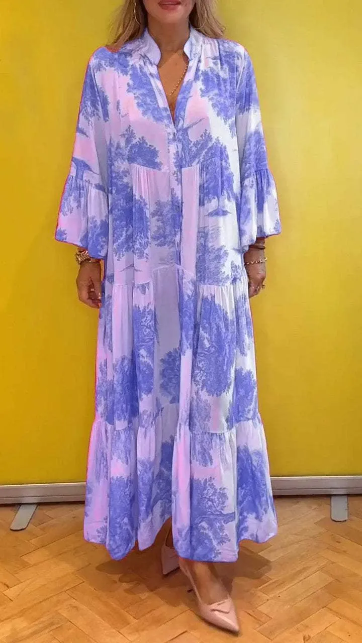 🔥BUY 2 GET 10% OFF💃Women Summer V-neck Forest Pattern Maxi Dress👗
