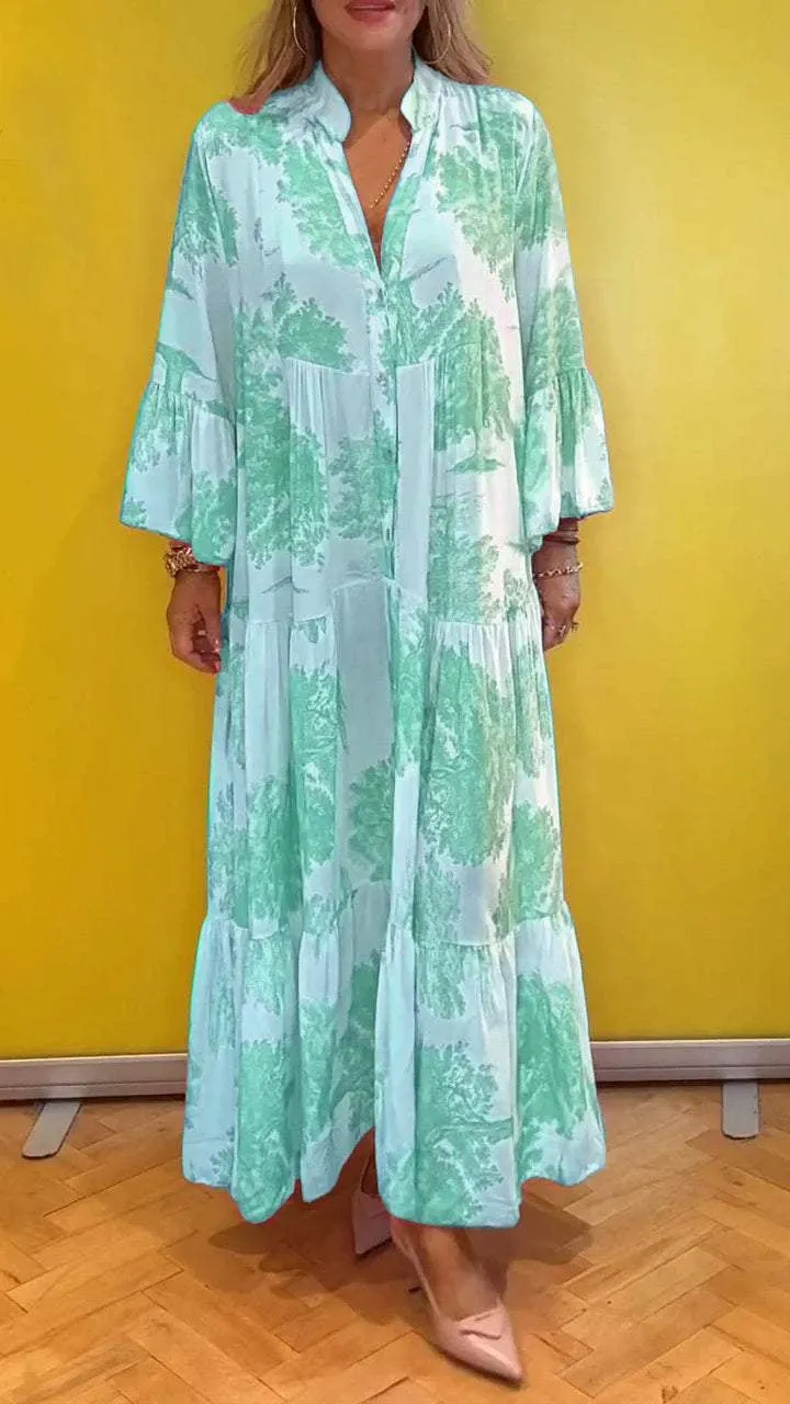 🔥BUY 2 GET 10% OFF💃Women Summer V-neck Forest Pattern Maxi Dress👗