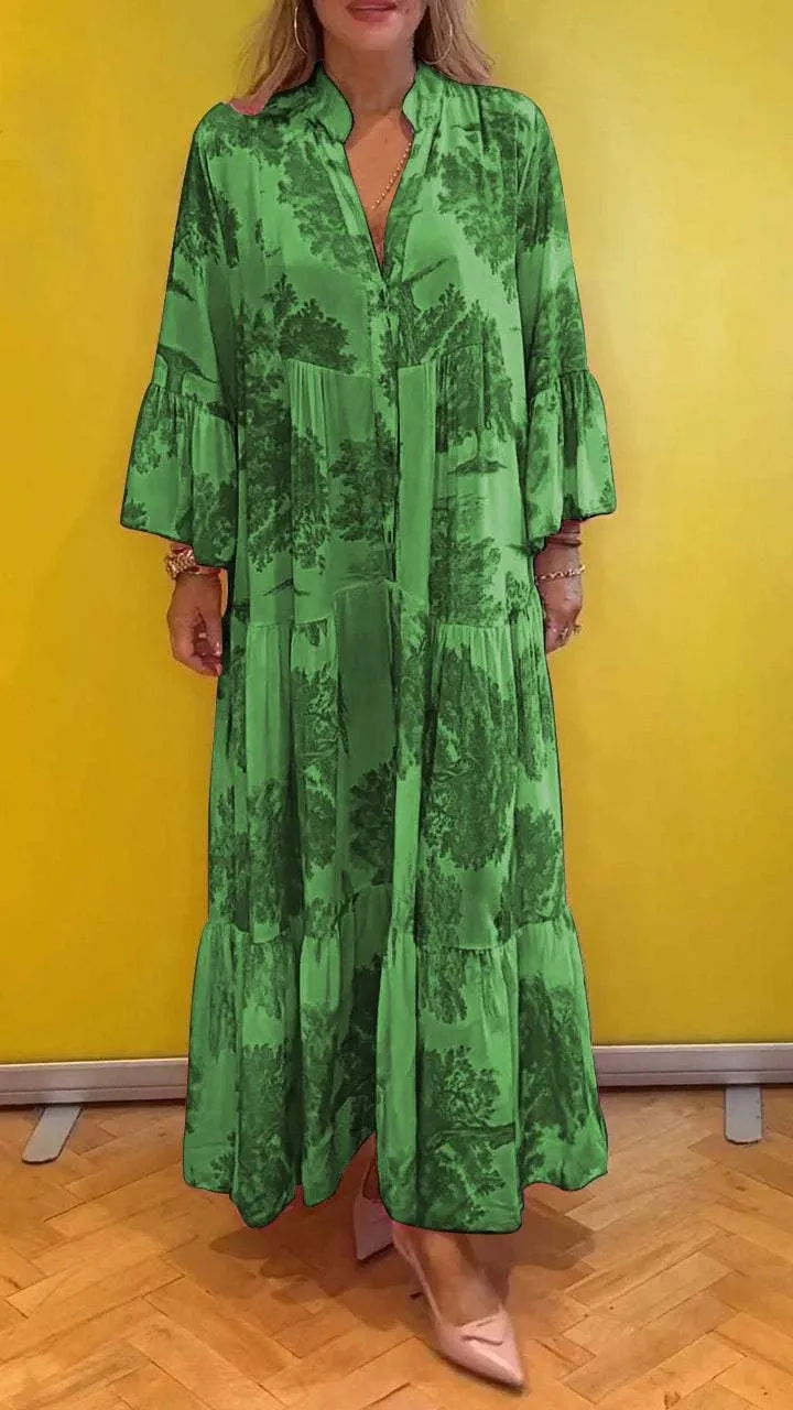 🔥BUY 2 GET 10% OFF💃Women Summer V-neck Forest Pattern Maxi Dress👗