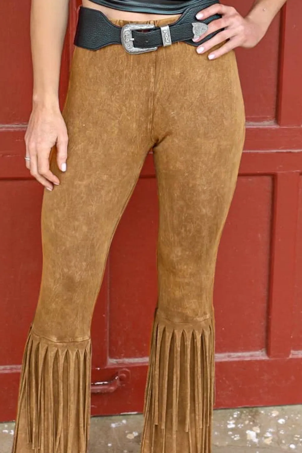 Camel High Waisted Fringe Bottom Pants