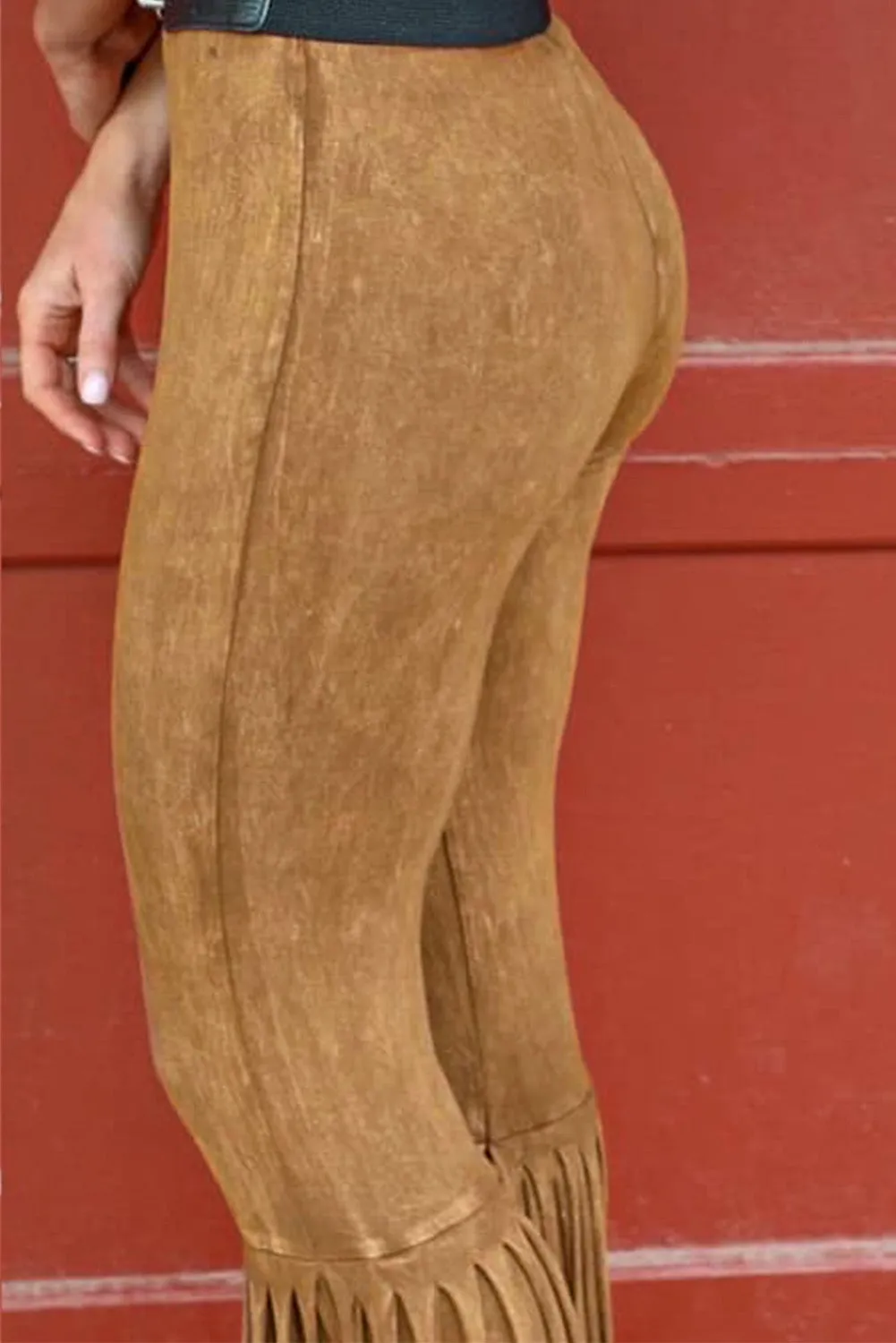 Camel High Waisted Fringe Bottom Pants