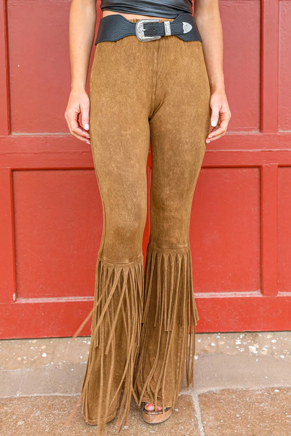 Camel High Waisted Fringe Bottom Pants