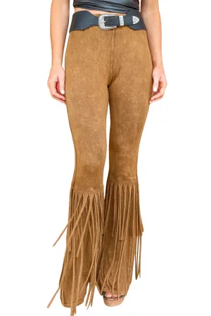 Camel High Waisted Fringe Bottom Pants