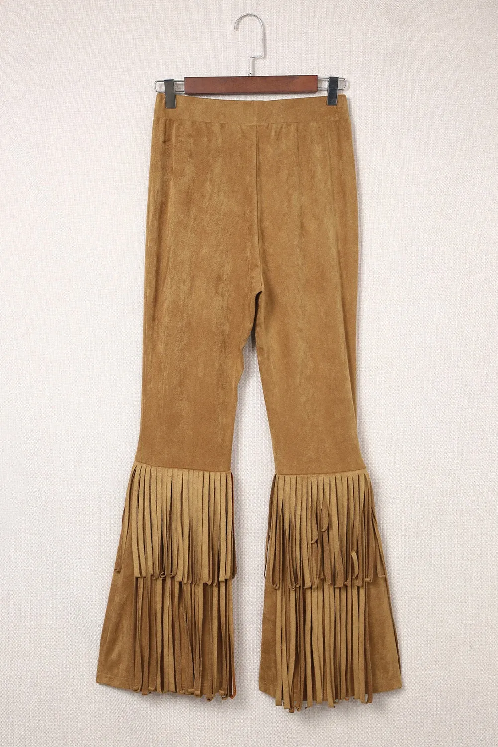 Camel High Waisted Fringe Bottom Pants