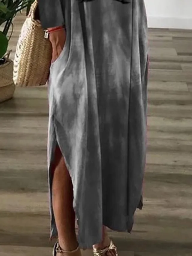 Casual Dress Shift Dress Print Dress Long Dress Maxi Dress Gray Long Sleeve Letter Ruched Spring Fall Winter V Neck Elegant Winter Dress Fall Dress  S M L XL XXL 3XL for Women