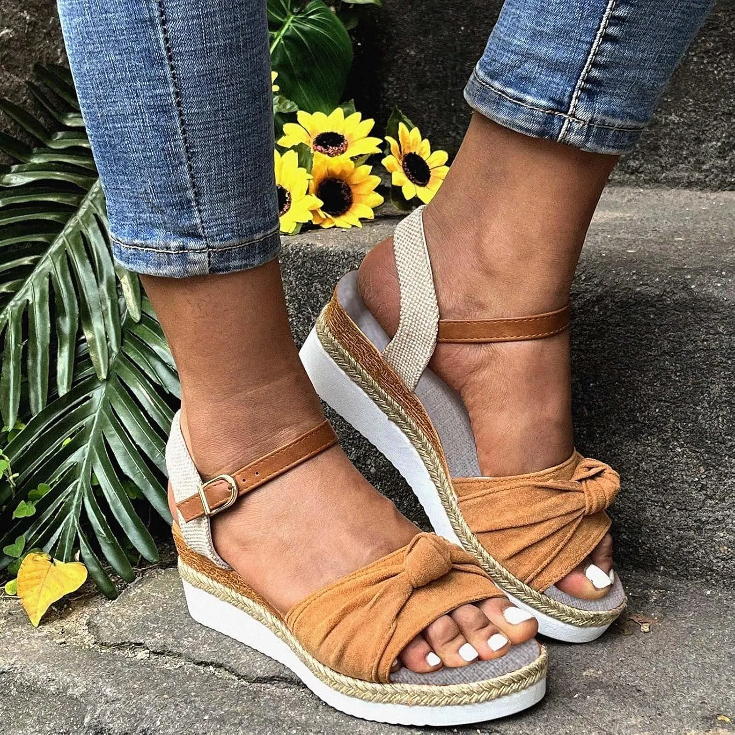 Cathalem Orthopedic Wedge Sandals for Women Platform Open Toe Sandals with Ankle Strap Casual Wedges Sandals Zipper Beach Sandals