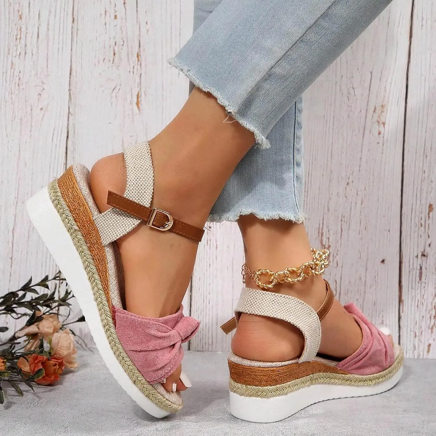 Cathalem Summer Sandals for Women 2024 Espadrilles for Women Open Toe Ankle Strap Wedge Heels Sandals Comfortable Slip on Sandals