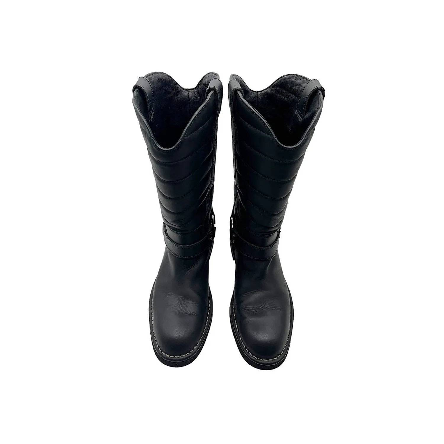 Chanel  Quilted Calfskin Star Biker Boots Sz 40
