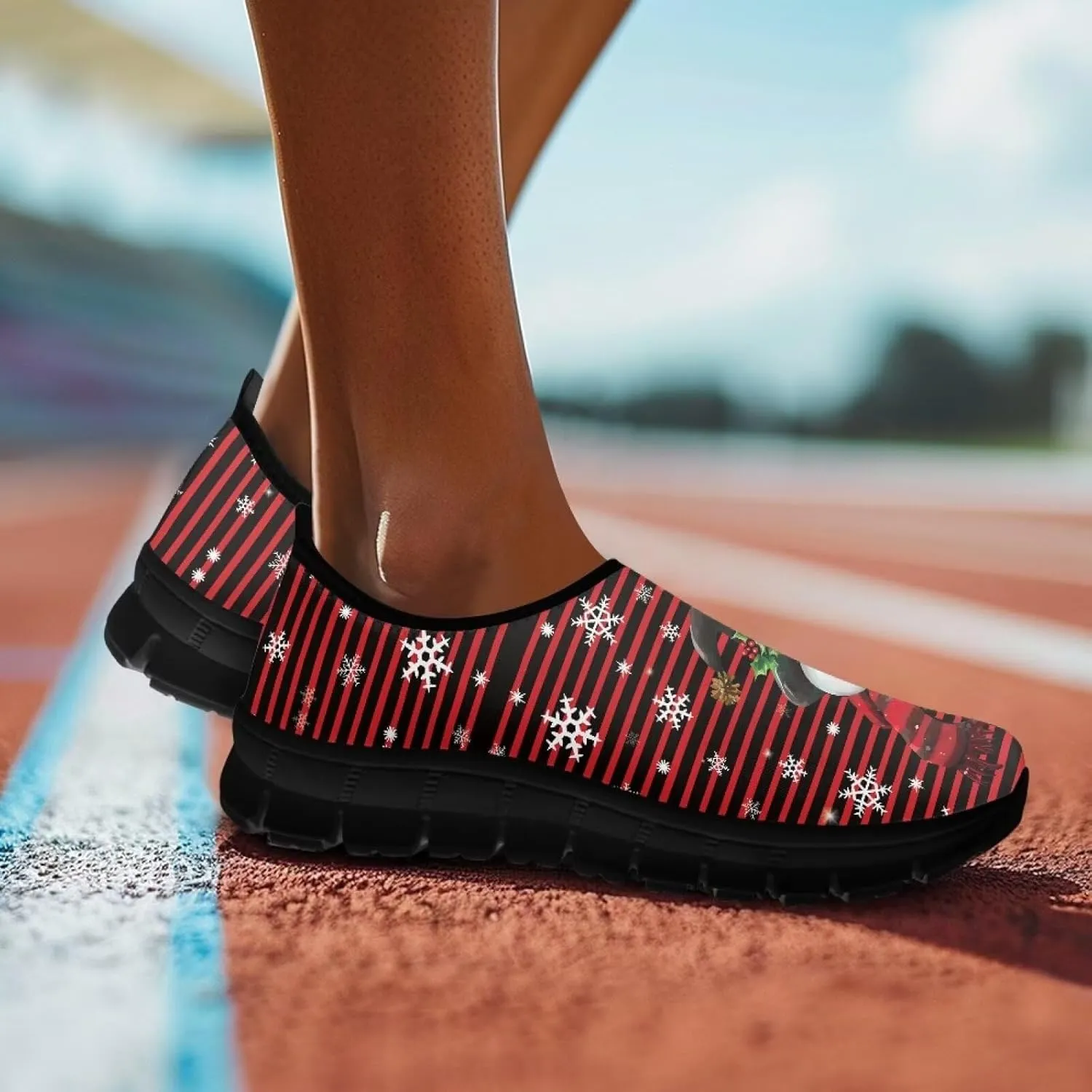 Christmas Sneakers for Women Casual Comfortable Lightweight Low-Top Slip-On Sneakers Breathable Outdoor Sport Walking Shoes for Teen Girls US 5.5-11.5