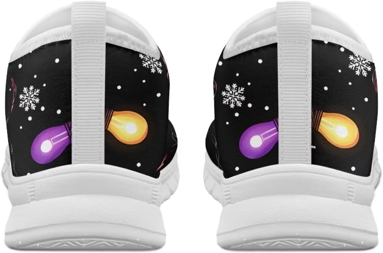 Christmas Sneakers for Women Soft Slip On Low Top Sneakers Casual Non-Slip Lightweight Athletic Walking Shoes for Teen Girls US 5.5-11.5