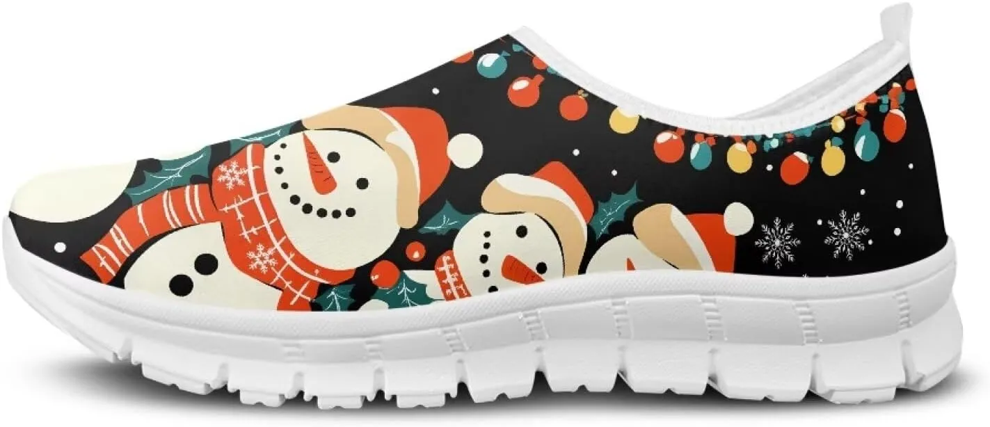 Christmas Sneakers for Women Soft Slip On Low Top Sneakers Casual Non-Slip Lightweight Athletic Walking Shoes for Teen Girls US 5.5-11.5