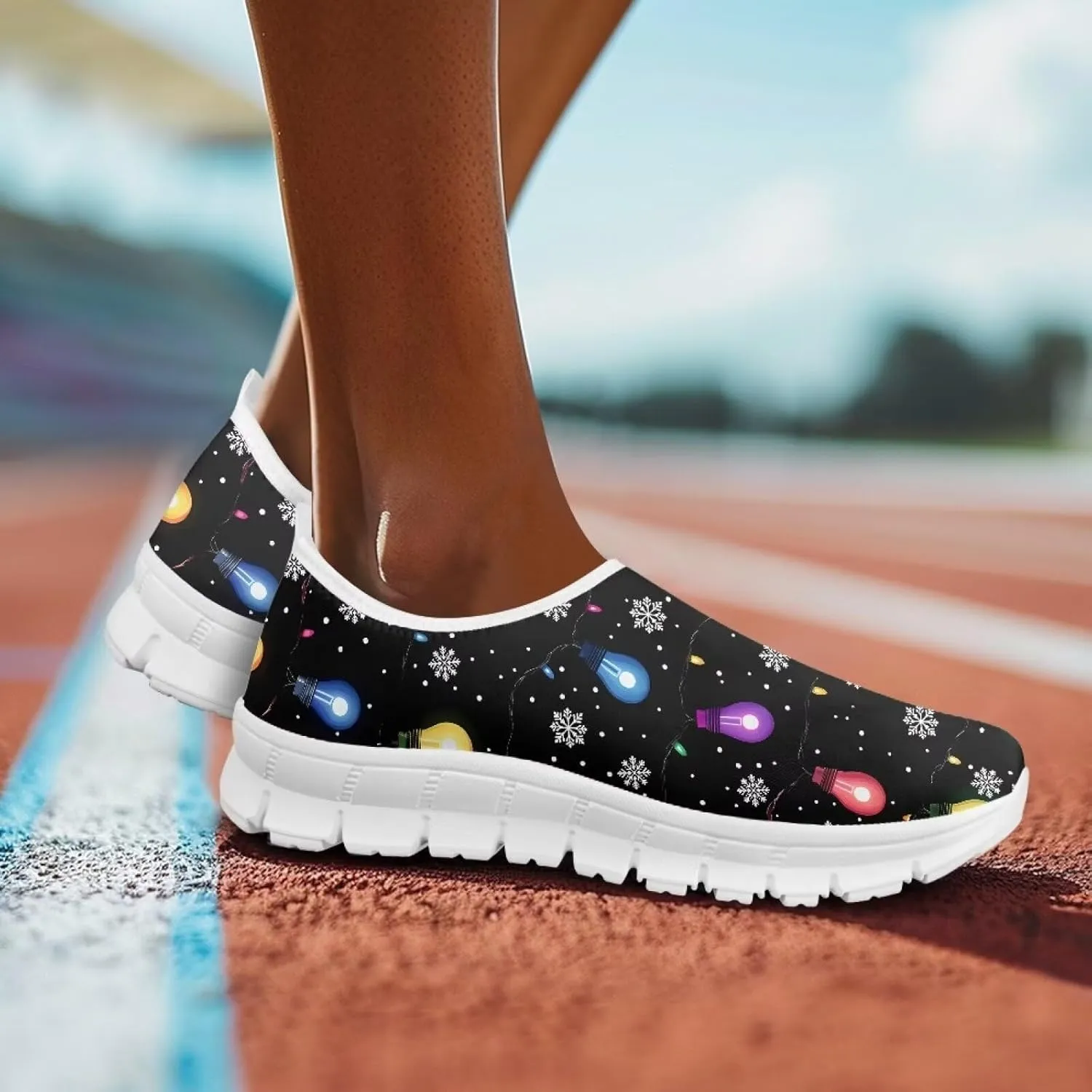 Christmas Sneakers for Women Soft Slip On Low Top Sneakers Casual Non-Slip Lightweight Athletic Walking Shoes for Teen Girls US 5.5-11.5