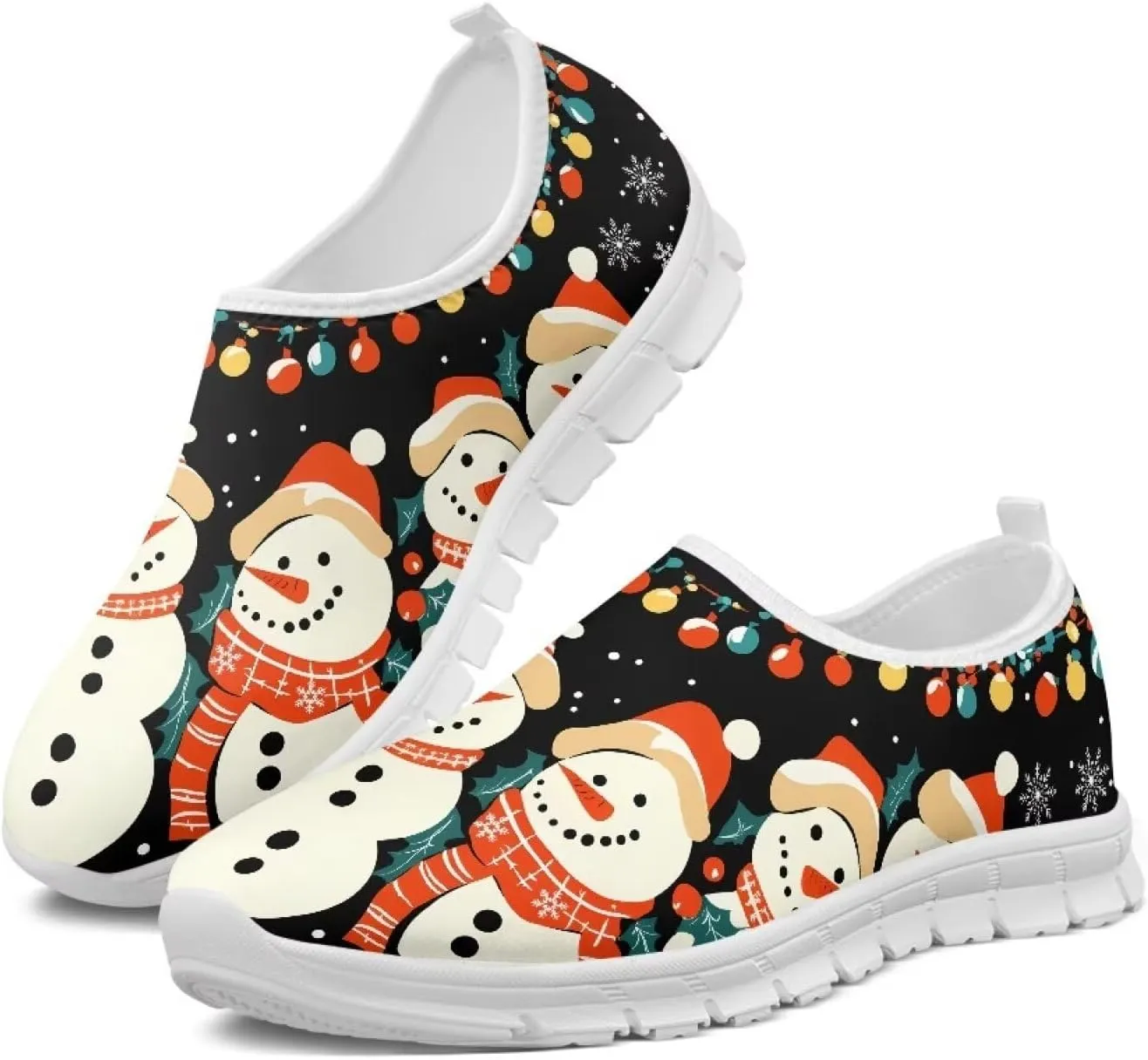 Christmas Sneakers for Women Soft Slip On Low Top Sneakers Casual Non-Slip Lightweight Athletic Walking Shoes for Teen Girls US 5.5-11.5