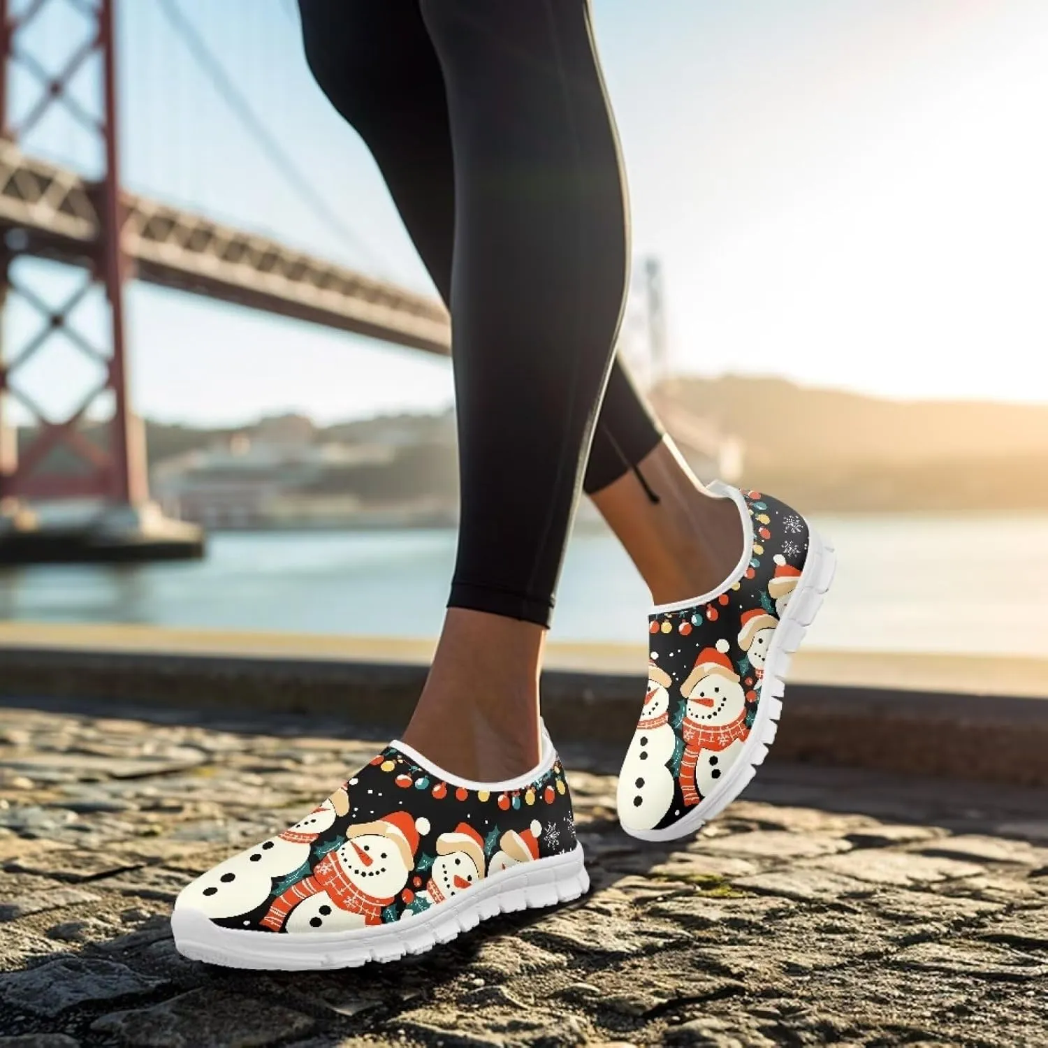 Christmas Sneakers for Women Soft Slip On Low Top Sneakers Casual Non-Slip Lightweight Athletic Walking Shoes for Teen Girls US 5.5-11.5
