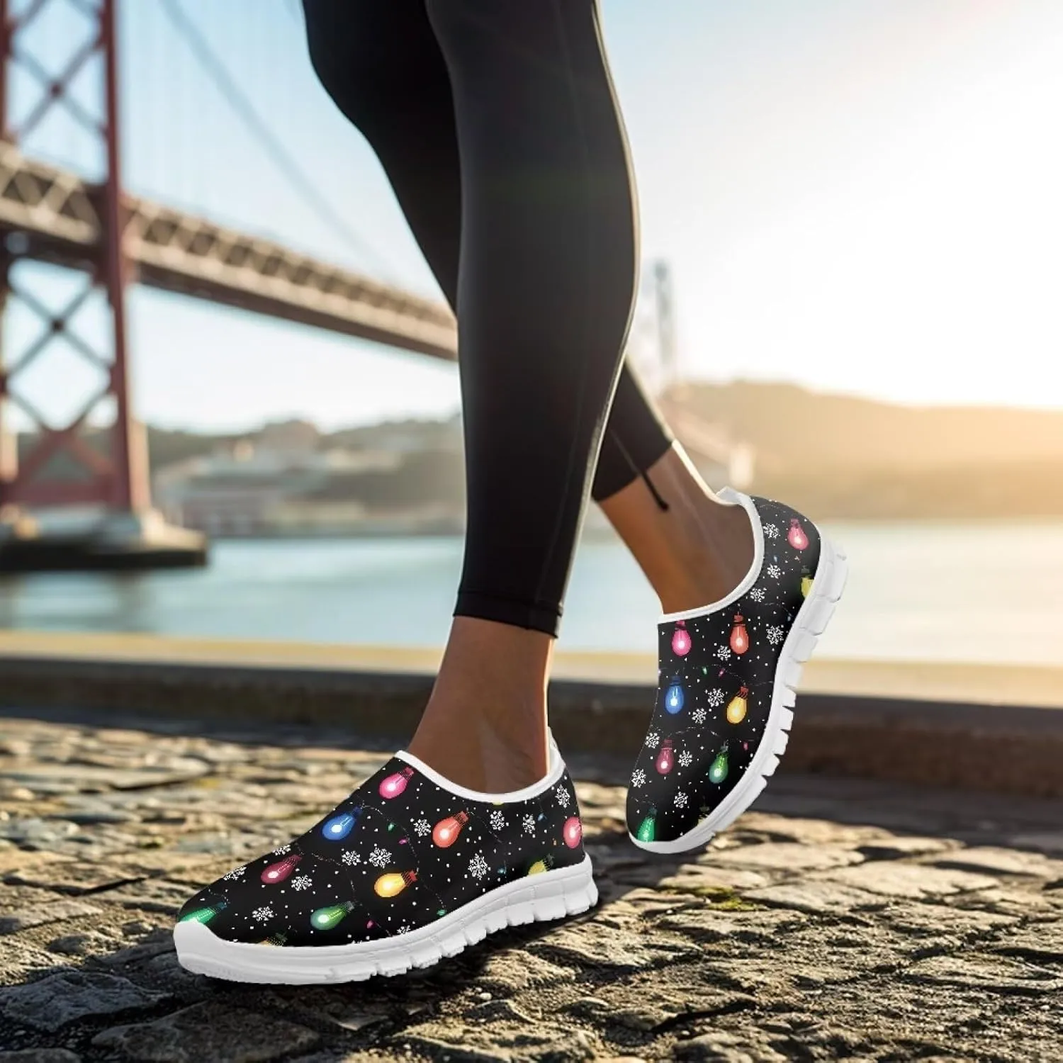 Christmas Sneakers for Women Soft Slip On Low Top Sneakers Casual Non-Slip Lightweight Athletic Walking Shoes for Teen Girls US 5.5-11.5