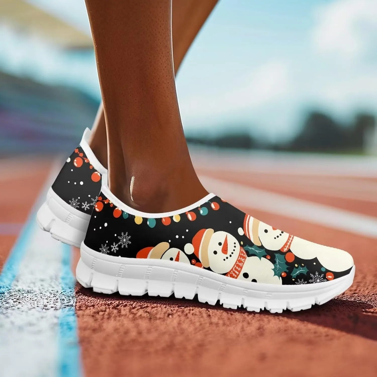 Christmas Sneakers for Women Soft Slip On Low Top Sneakers Casual Non-Slip Lightweight Athletic Walking Shoes for Teen Girls US 5.5-11.5