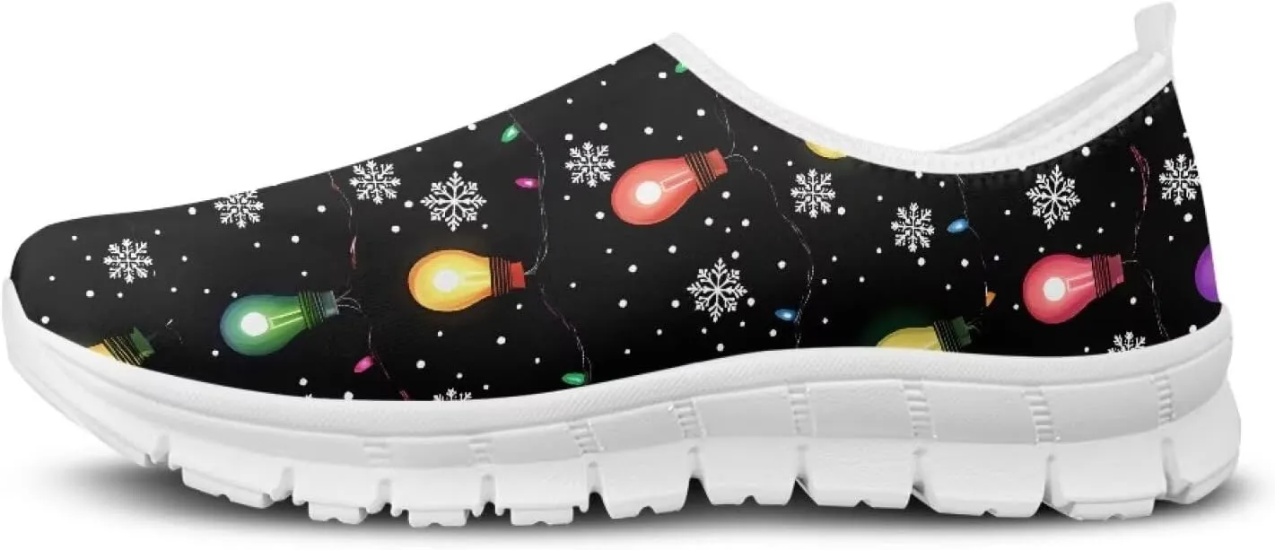 Christmas Sneakers for Women Soft Slip On Low Top Sneakers Casual Non-Slip Lightweight Athletic Walking Shoes for Teen Girls US 5.5-11.5