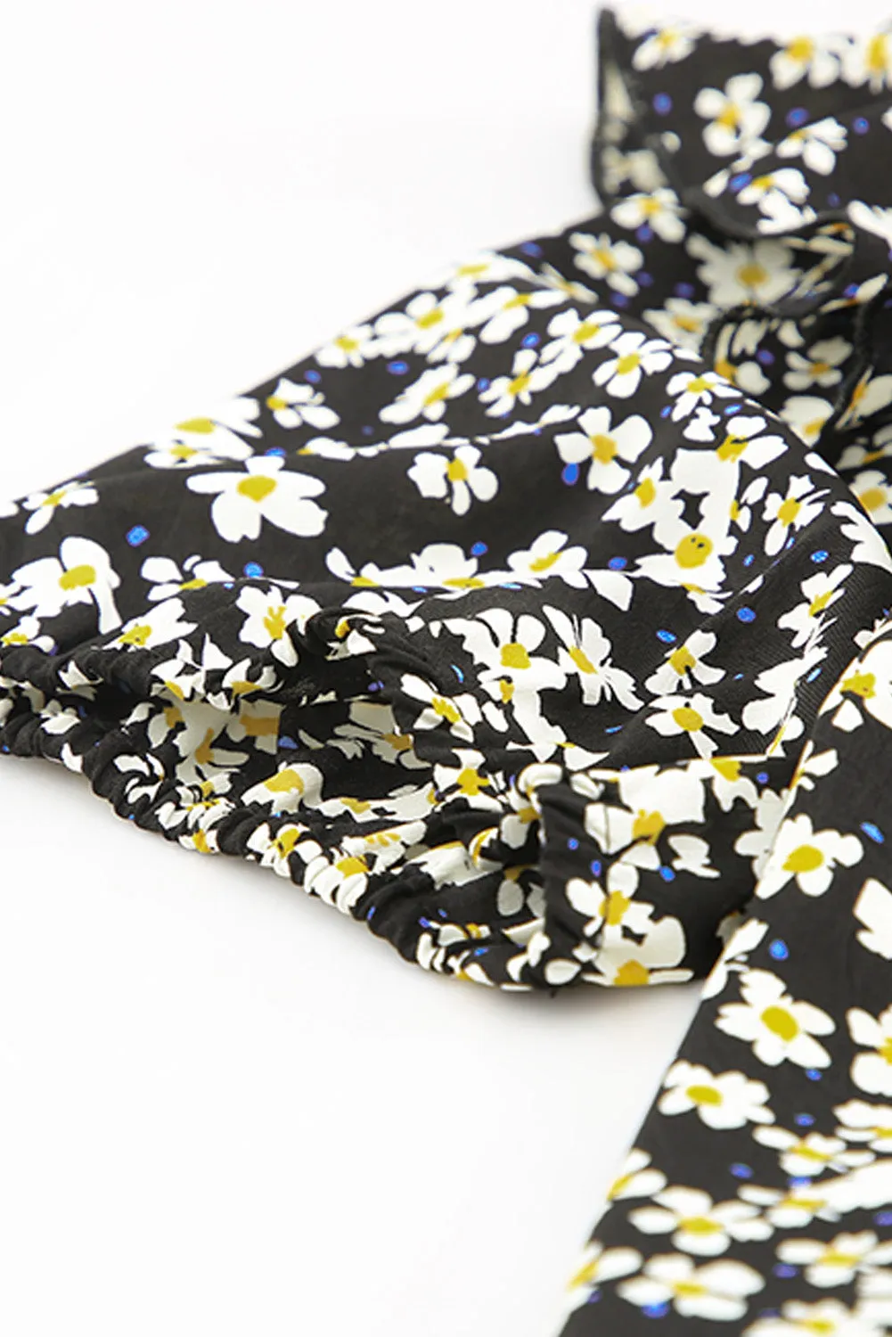Daisy Print Smocked Ruffled V Neck Shirt