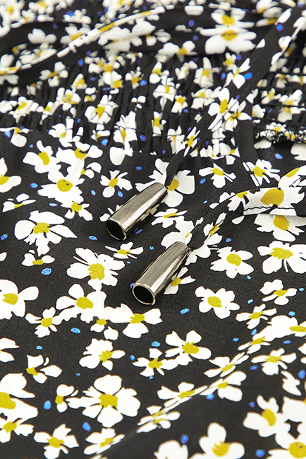 Daisy Print Smocked Ruffled V Neck Shirt