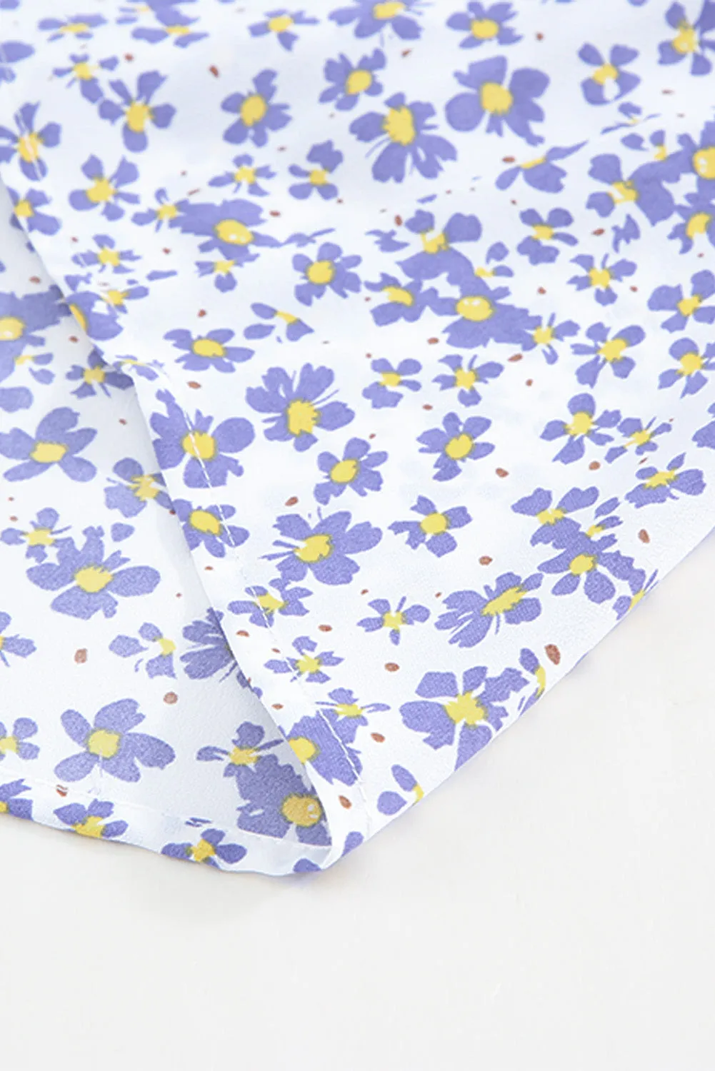 Daisy Print Smocked Ruffled V Neck Shirt
