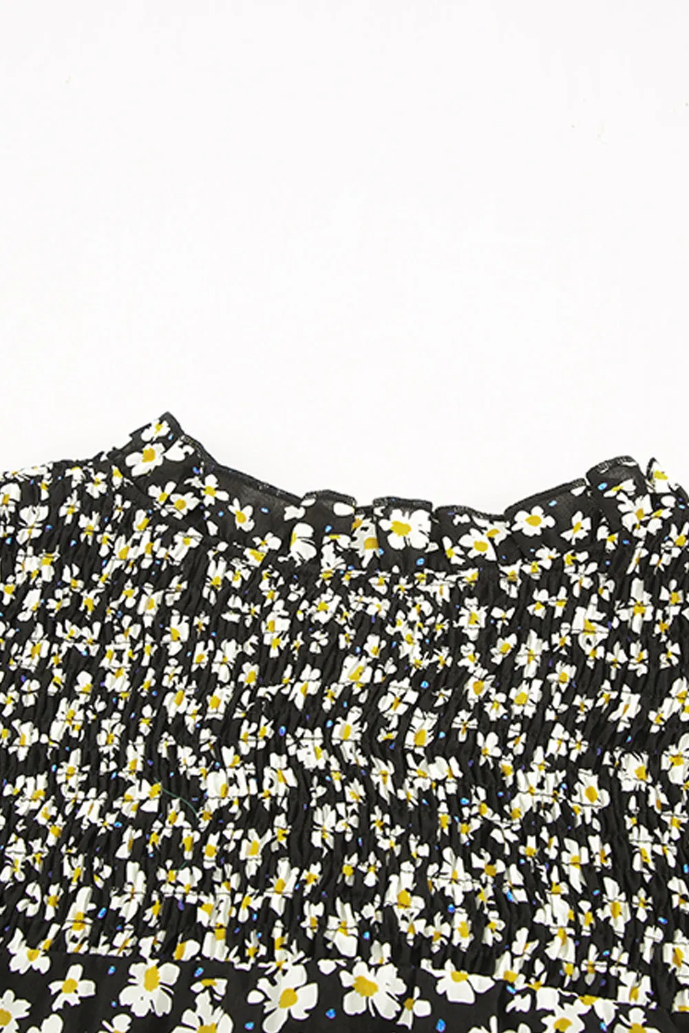 Daisy Print Smocked Ruffled V Neck Shirt