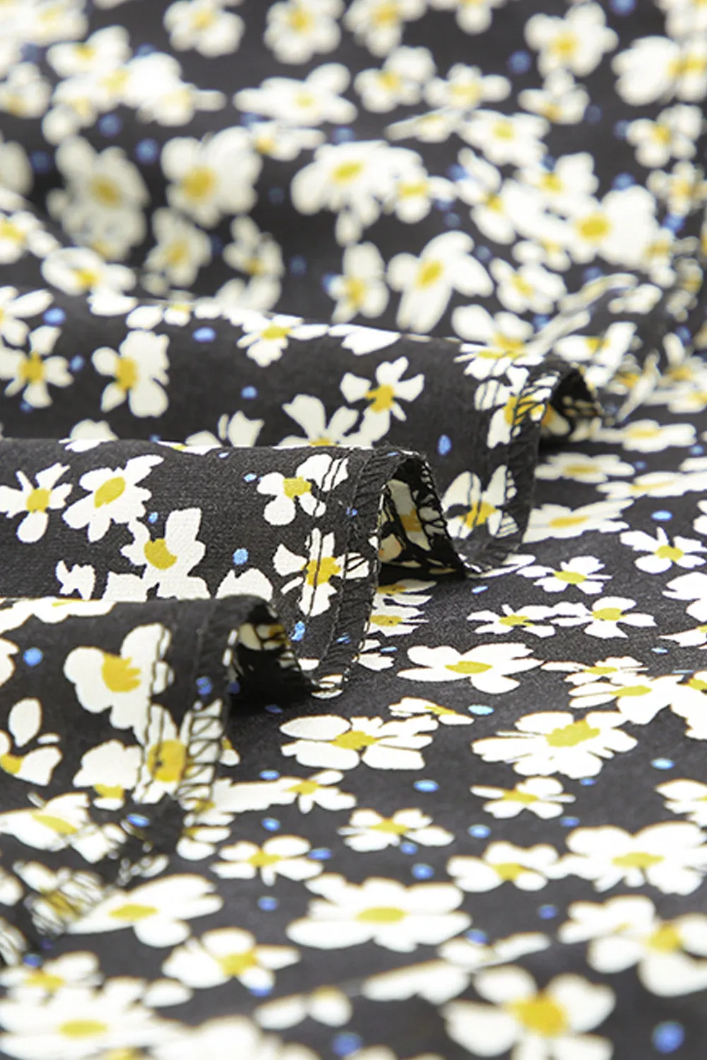 Daisy Print Smocked Ruffled V Neck Shirt